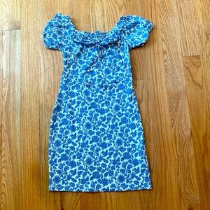 blue and white flower dress